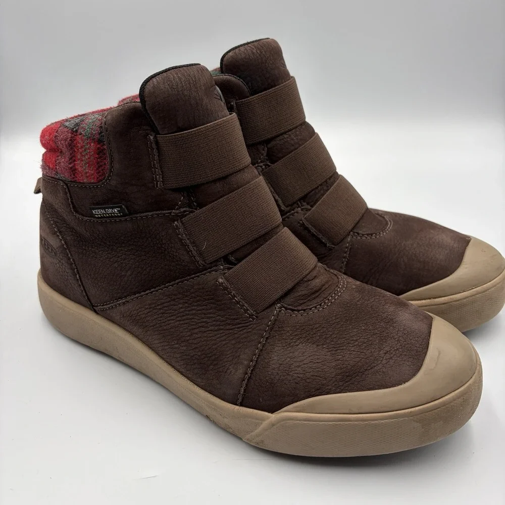 Keen Women Elle Waterproof Mid Height Boots Brown Tan Buffalo Plaid‎ Soft Toe 7
